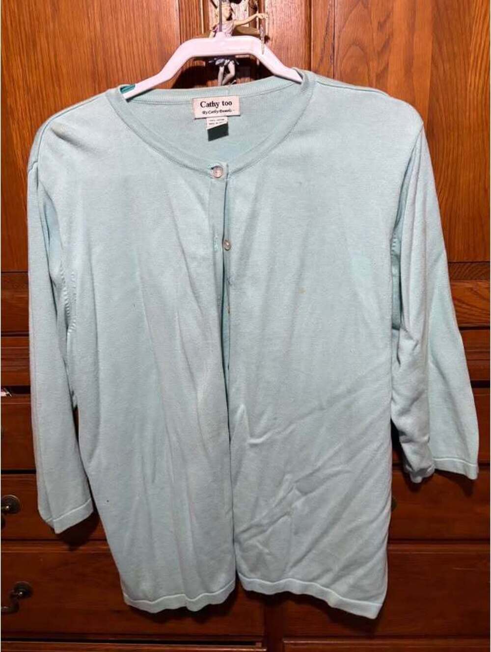 Cathy Daniels 1X seafoam cardigan sweater.